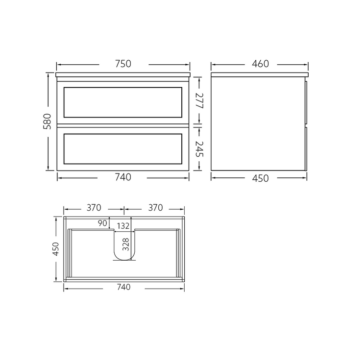 600-1500*460*560mm Poseidon PVC Matt Black Bathroom Wall Hung Vanity