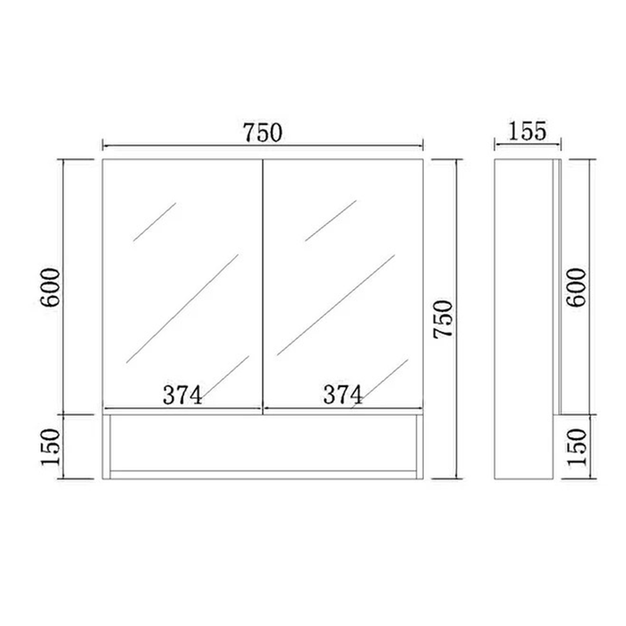 600-1500*750*155mm Poseidon Stella Oak Moisture Resistant Plywood Glass Rectangle Shaving Cabinet