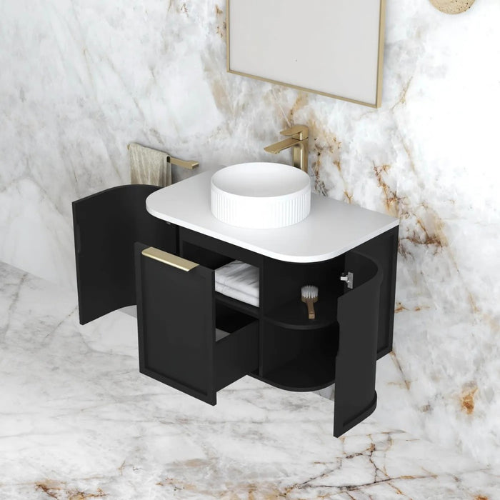 600-1800*452*450mm OTTI Hampshire Stain Black High Moisture Resistant Plywood Curve Wall Hung Vanity