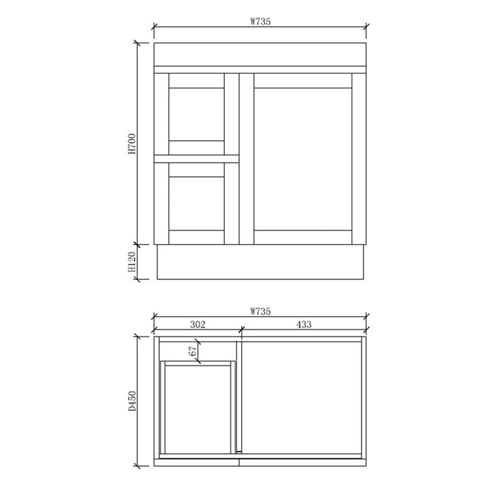 600-1500*450*820mm ABS Miami Matt White Shaker Plywood Freestanding Vanity With Kickboard