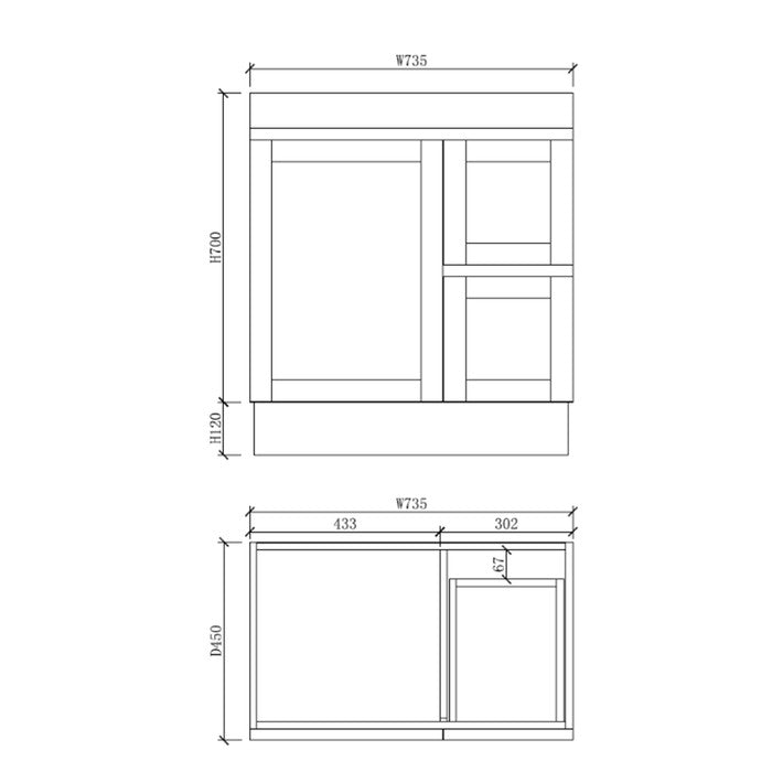 600-1500*450*820mm ABS Miami Matt White Shaker Plywood Freestanding Vanity With Kickboard