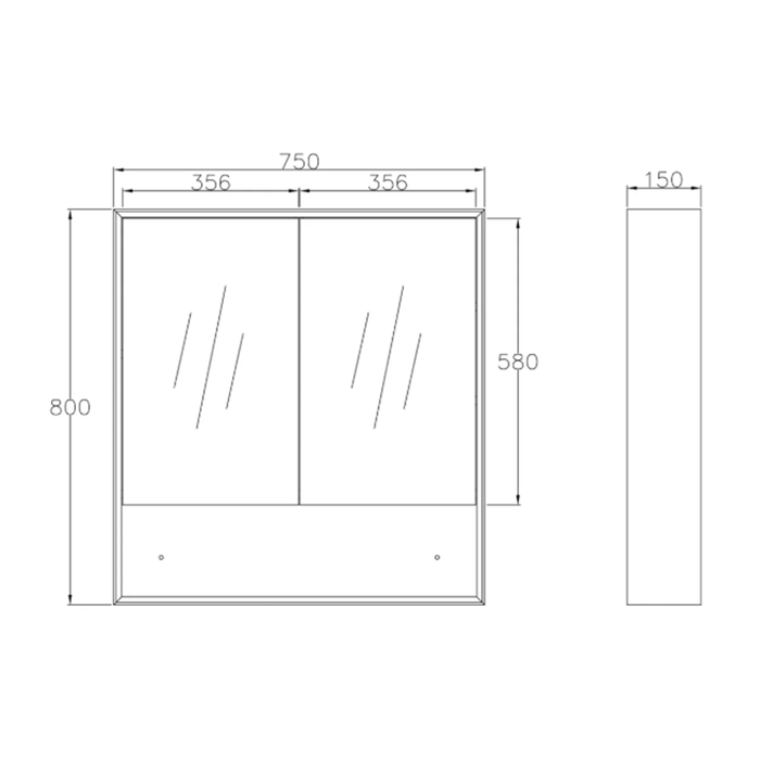 600-1200*800*150mm Otti MARLO Matt Black Moisture Resistant Plywood Glass Rectangle Shaving Cabinet With Shelf