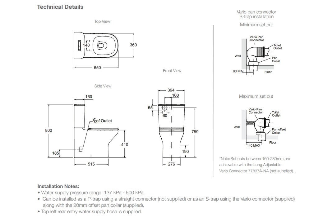 650*394*800mm Kohler ModernLife Slim Seat Back to Wall Toilets