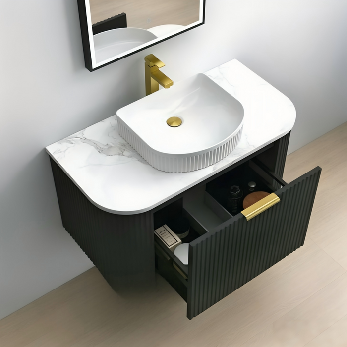 600-1800*455*450mm INF RIO Matt Black Plywood Fluted Wall Hung Vanity