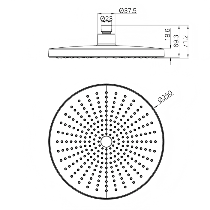 250mm Nero Opal High Quality ABS Round Shower Head