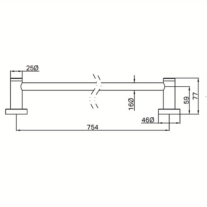600/800mm Nero Dolce II Round 304 Stainless Steel Single Towel Rail