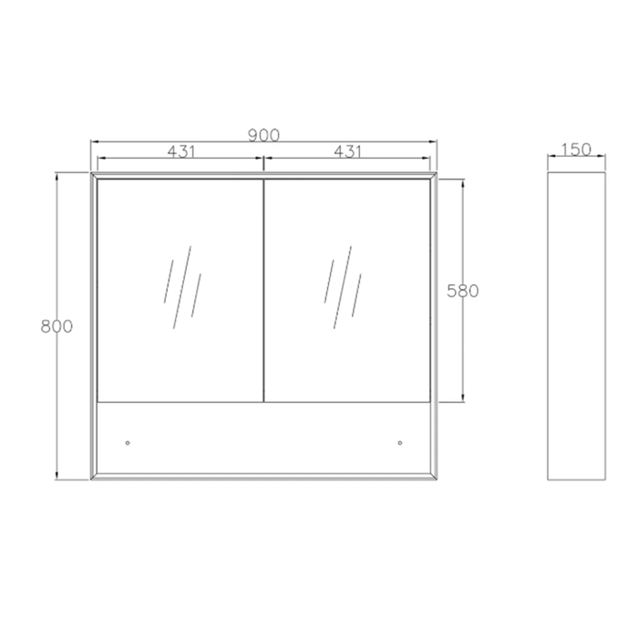 600-1200*800*150mm Otti MARLO Matt Black Moisture Resistant Plywood Glass Rectangle Shaving Cabinet With Shelf