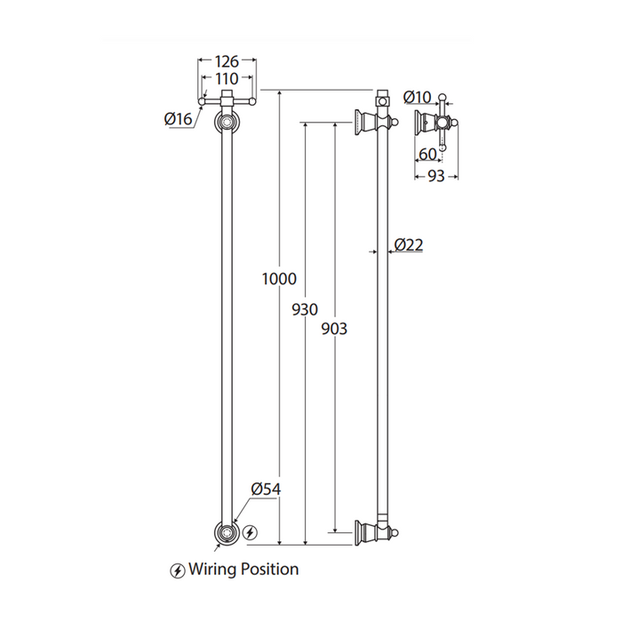 1000mm Fienza Lillian 304 Stainless Steel Vertical Heated Towel Rail