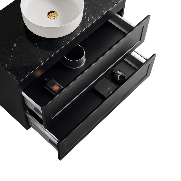 600-1500*460*560mm Poseidon PVC Matt Black Bathroom Wall Hung Vanity