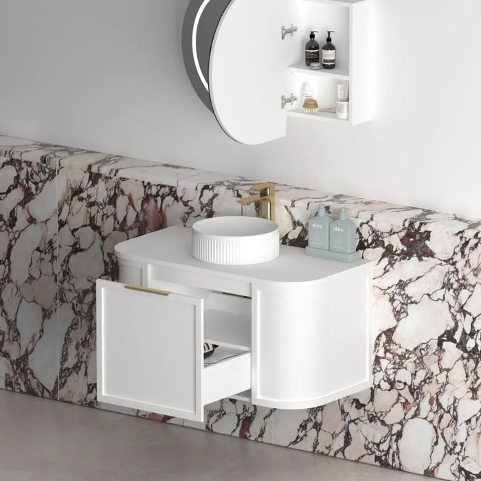 600-1800*452*450mm OTTI Hampshire Stain White High Moisture Resistant Plywood Curve Wall Hung Vanity