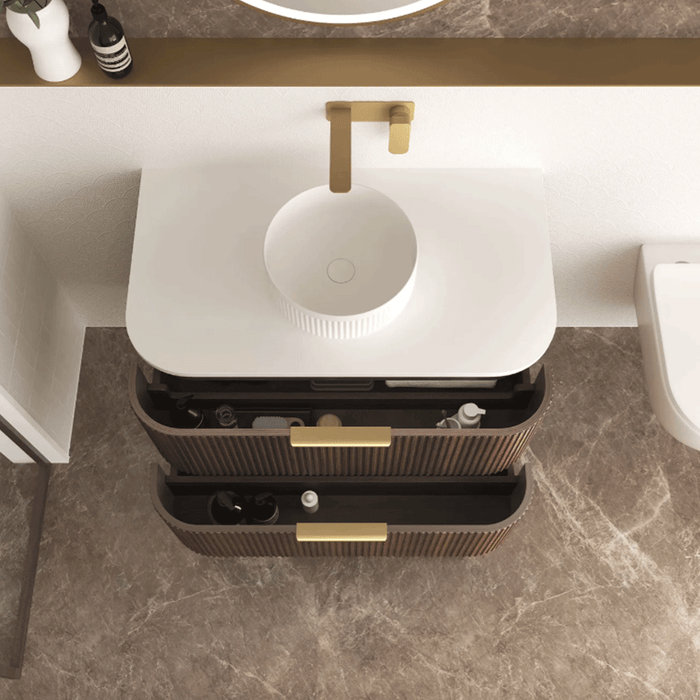 600-1800*490*550mm Otti Havana Sable Walnut Fluted Curve Wall Hung Vanity