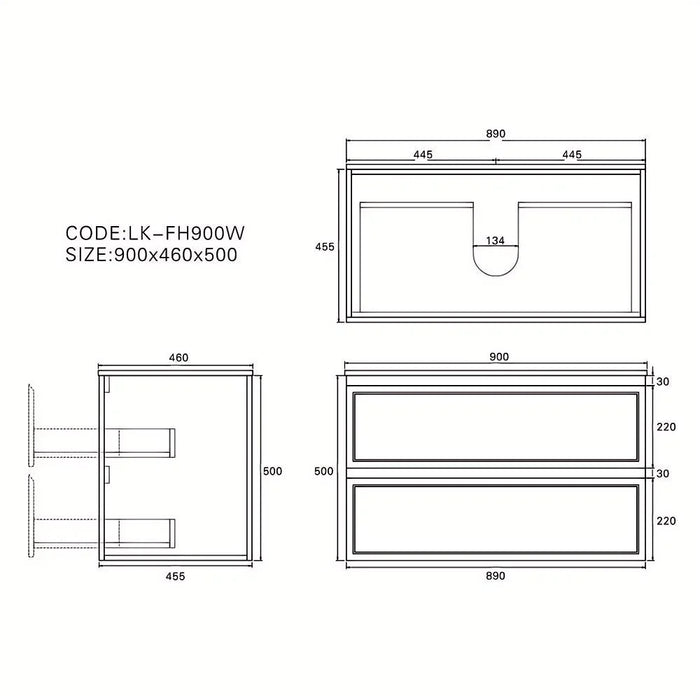 600-1500*460*500mm Lukka Hamilton Federation Matt White PVC Wall Hung Vanity