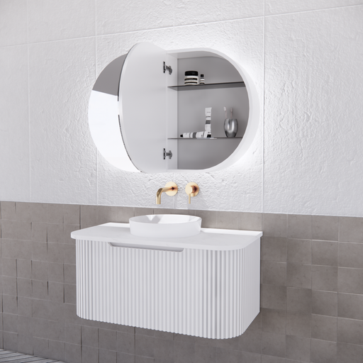 870*600*150mm ABS Paris Oval Copper-free Mirror Plywood Matt Black/Matt White Back Lit LED Shaving Cabinet - HD reno