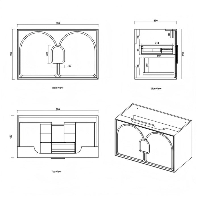 600-1800*460*550mm OTTI Laguna Mark Il Matt White High Moisture Resistant Plywood Wall Hung Vanity