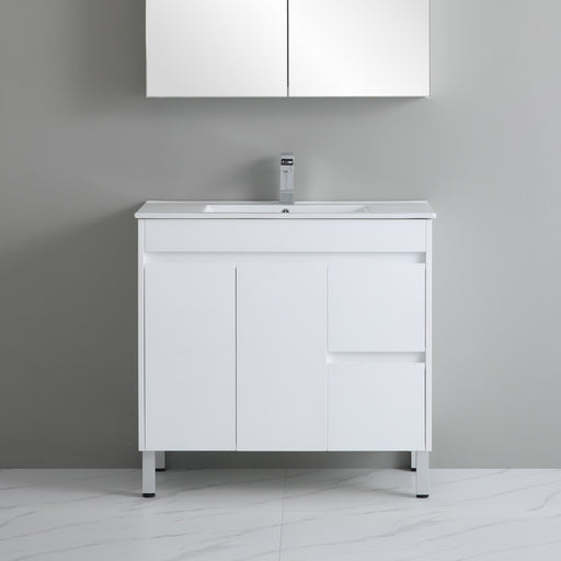 900-1800*460mm Bathroom Vanity Standard PVC Gloss White Freestanding With Legs Vanity - HD reno