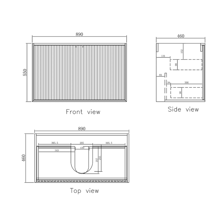 600-1500*460*550mm OTTI Marlo Matt Black Bathroom Freestanding Vanity With Legs