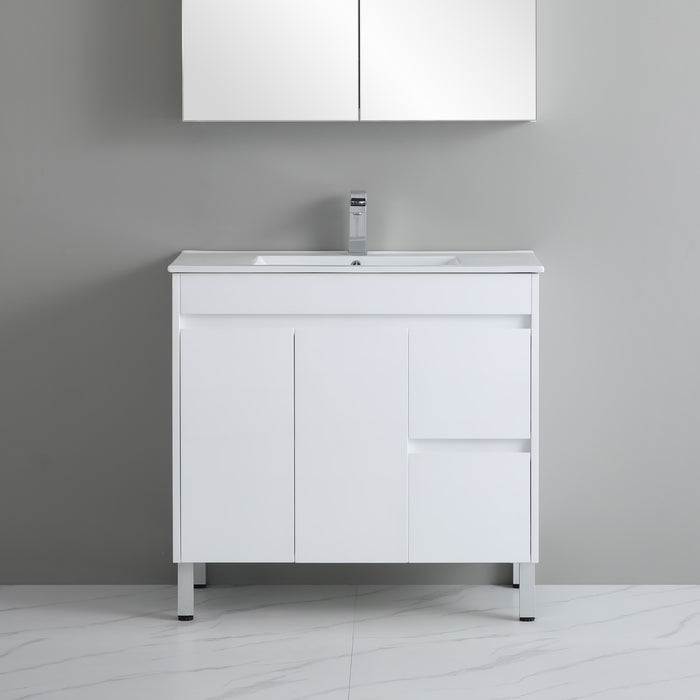 900-1800*460mm Bathroom Vanity Standard PVC Gloss White Freestanding With Kickboard Vanity - HD reno