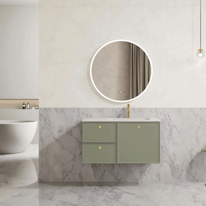 600-1500*455*480mm Poseidon CETO Miami Olive Green PVC Wall Hung Bathroom Vanity Cabinet