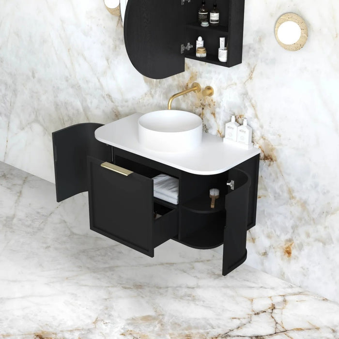 600-1800*452*450mm OTTI Hampshire Stain Black High Moisture Resistant Plywood Curve Wall Hung Vanity