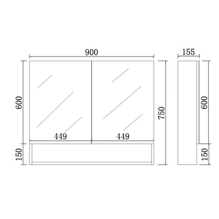600-1500*750*155mm Poseidon Stella Oak Moisture Resistant Plywood Glass Rectangle Shaving Cabinet