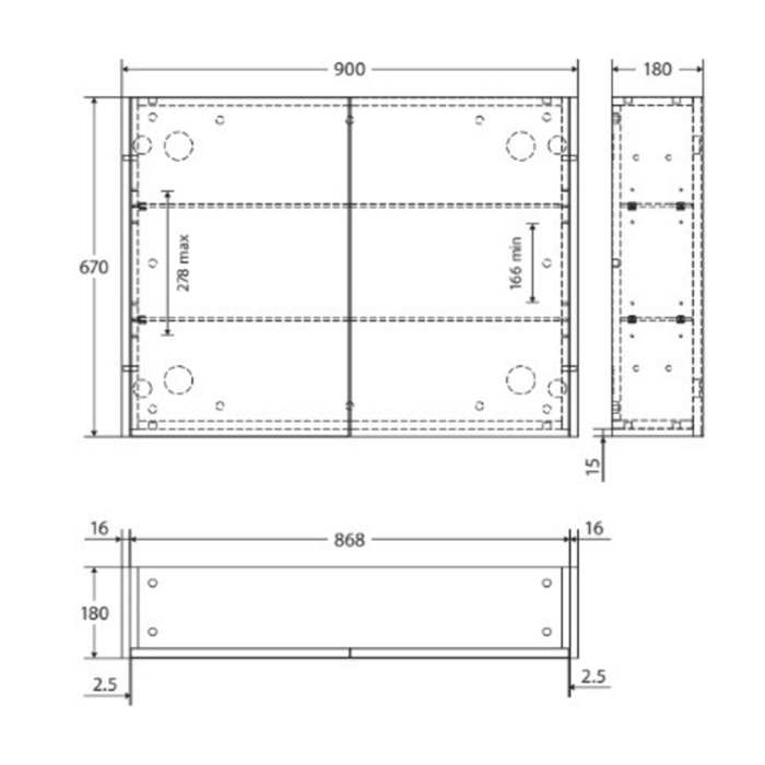 600-1500*670*180mm Fienza Industrial Copper-free Glass Rectangle Pencil Edge Shaving Cabinet