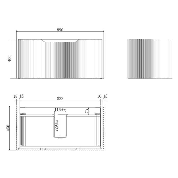 600-1800*450*400mm ABS Vienna White Oak MR Melamined Board Panel With PVC Coating Fluted Wall Hung Vanity