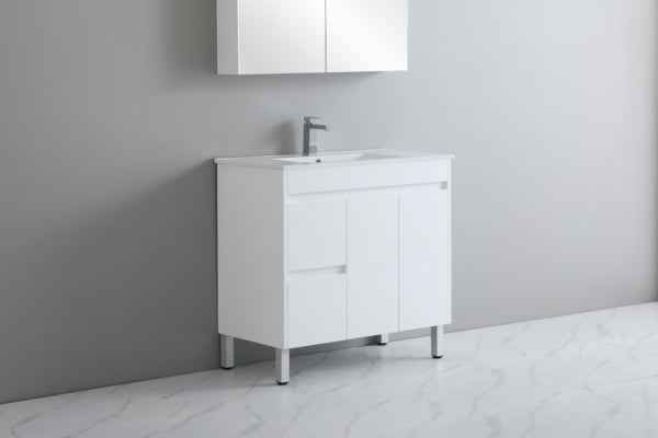 900-1800*460mm Bathroom Vanity Standard PVC Gloss White Freestanding With Kickboard Vanity
