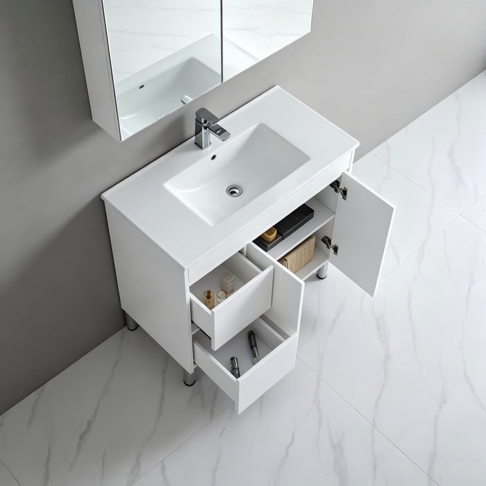 900-1800*460*880mm Standard PVC Gloss White Freestanding Vanity With Kickboard
