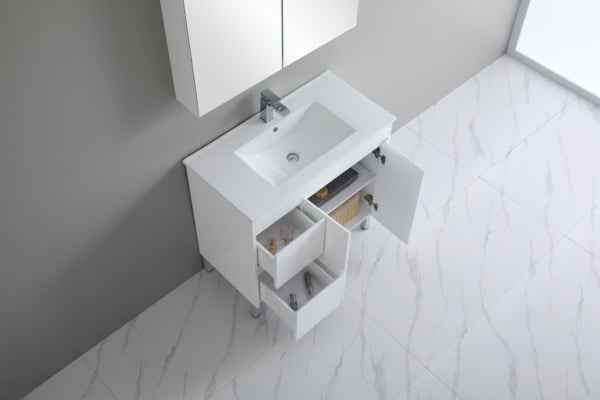 900-1800*460mm Bathroom Vanity Standard PVC Gloss White Freestanding With Kickboard Vanity