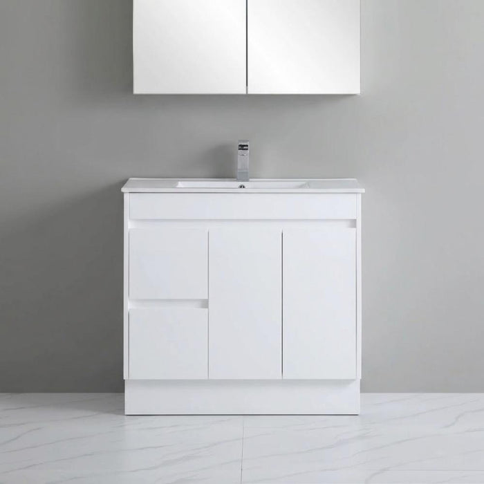 900-1800*460*880mm Standard PVC Gloss White Freestanding Vanity With Kickboard