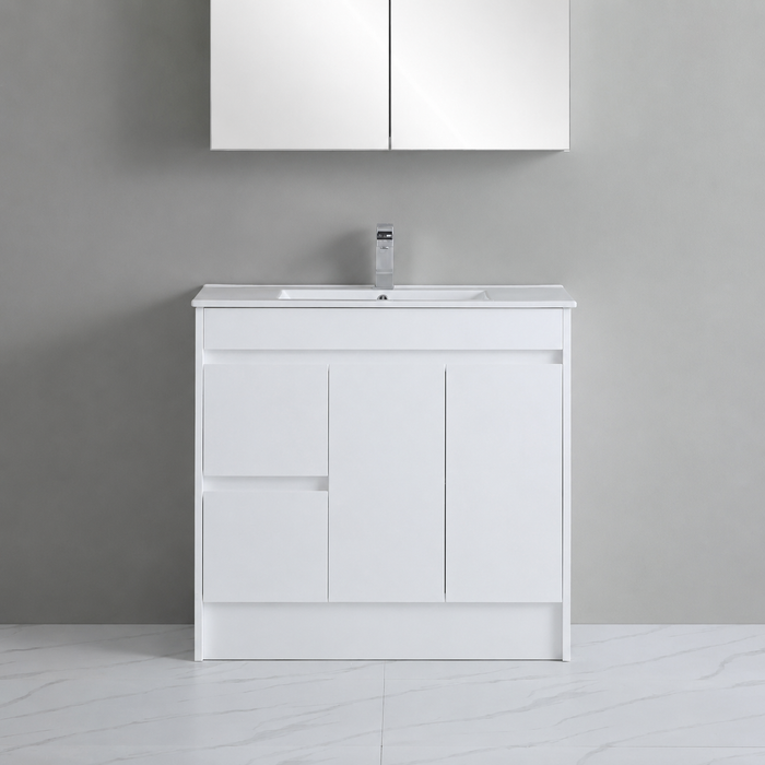900-1800*460*880mm Standard PVC Gloss White Freestanding Vanity With Kickboard