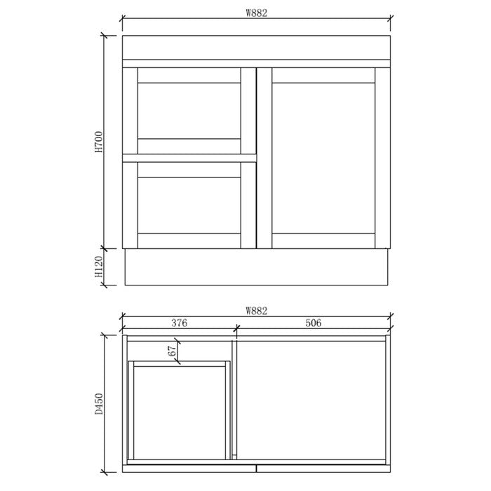 600-1500*450*820mm ABS Miami Matt White Shaker Plywood Freestanding Vanity With Kickboard