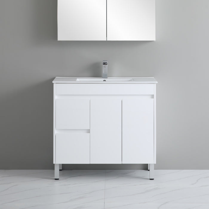 900-1800*460mm Bathroom Vanity Standard PVC Gloss White Freestanding With Kickboard Vanity - HD reno