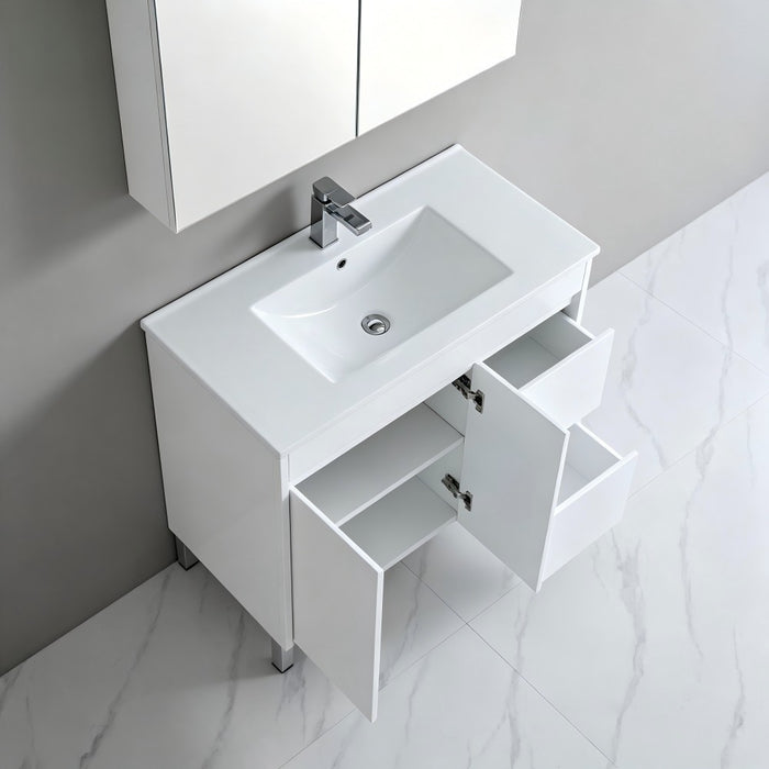 900-1800*460*880mm Standard PVC Gloss White Freestanding Vanity With Kickboard