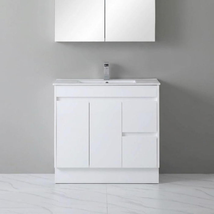 900-1800*460*880mm Standard PVC Gloss White Freestanding Vanity With Kickboard