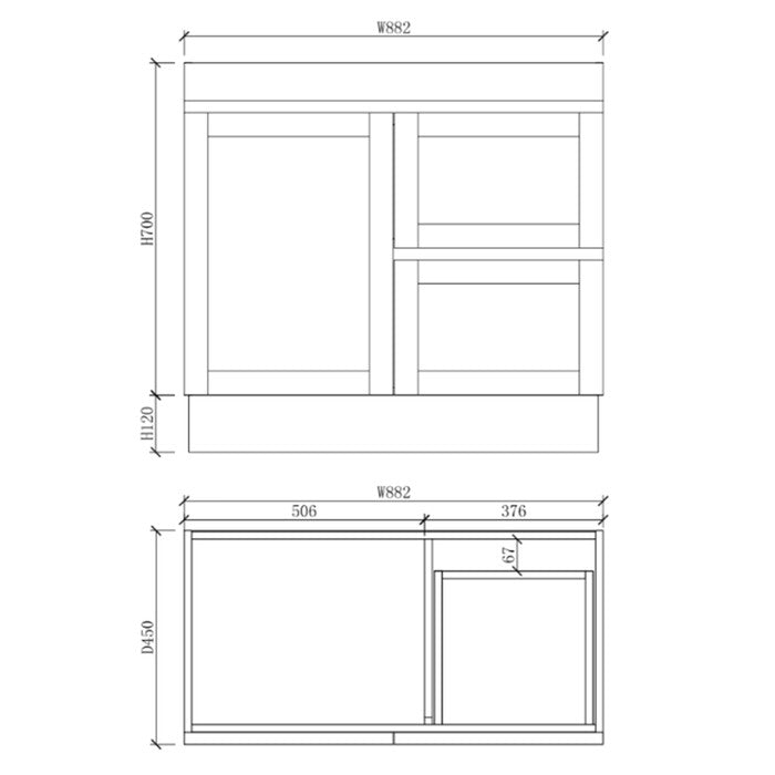 600-1500*450*820mm ABS Miami Matt White Shaker Plywood Freestanding Vanity With Kickboard