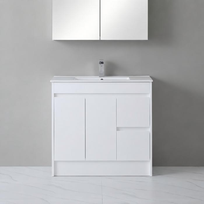 900-1800*460*880mm Standard PVC Gloss White Freestanding Vanity With Kickboard