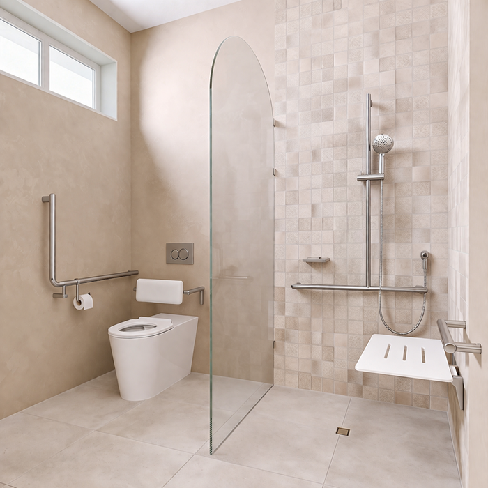 Right-Hand Integrated Accessible Care Bathroom Package - Complete Shower, Toilet & Support System