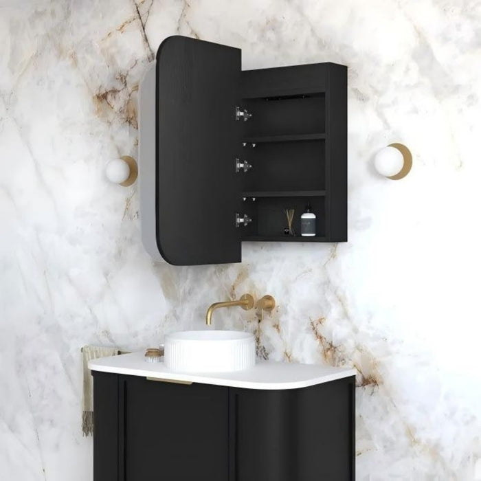 900-1500*750mm Otti Newport Black Oak Rectangle Curved Moisture Resistant Plywood Shaving Cabinet