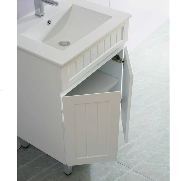 600-750*460mm Acacia Matte White Bathroom Vanity Freestanding With Legs Left/Right Drawers Cabinet Only and Ceramic/Stone Top Available - HD reno