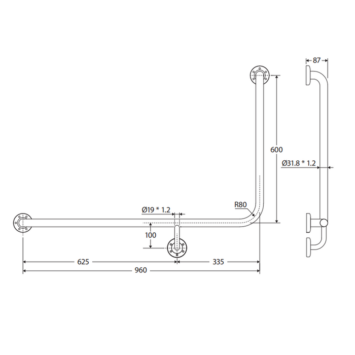 Fienza Accessible Delta Care Kit With Left-Hand 90°Rail