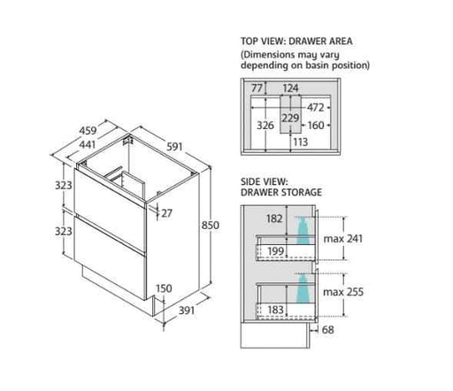 600-1800*400*850mm All drawer Floor Standing Vanity