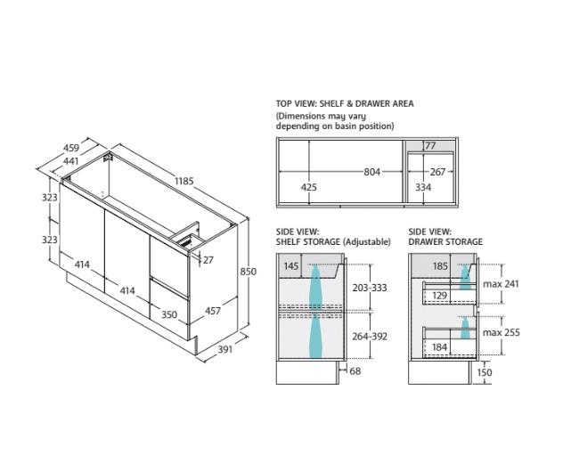 600-1800*400*850mm Door & Drawer Floor Standing Vanity