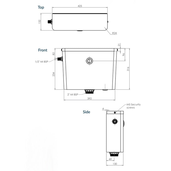 3monkeez Stainless Steel With Right Side Entry Dual Flush Front Press Cistern