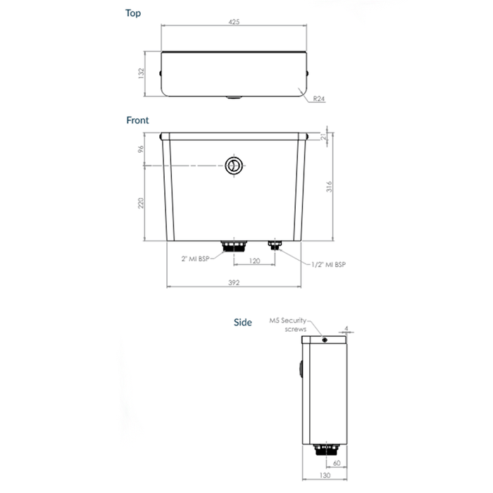 3monkeez Stainless Steel Dual Flush Front Press Cistern