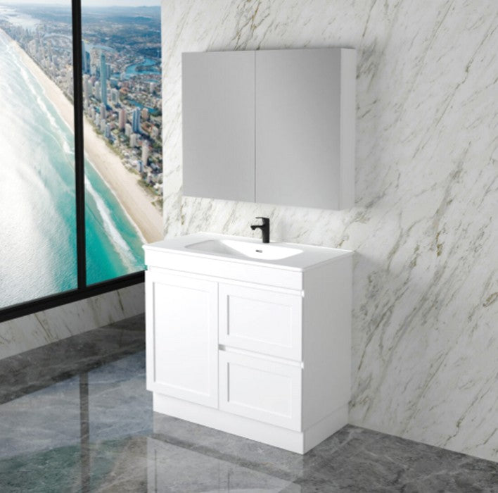 600-1500*450*820mm ABS Miami Matt White Shaker Plywood Freestanding Vanity With Kickboard