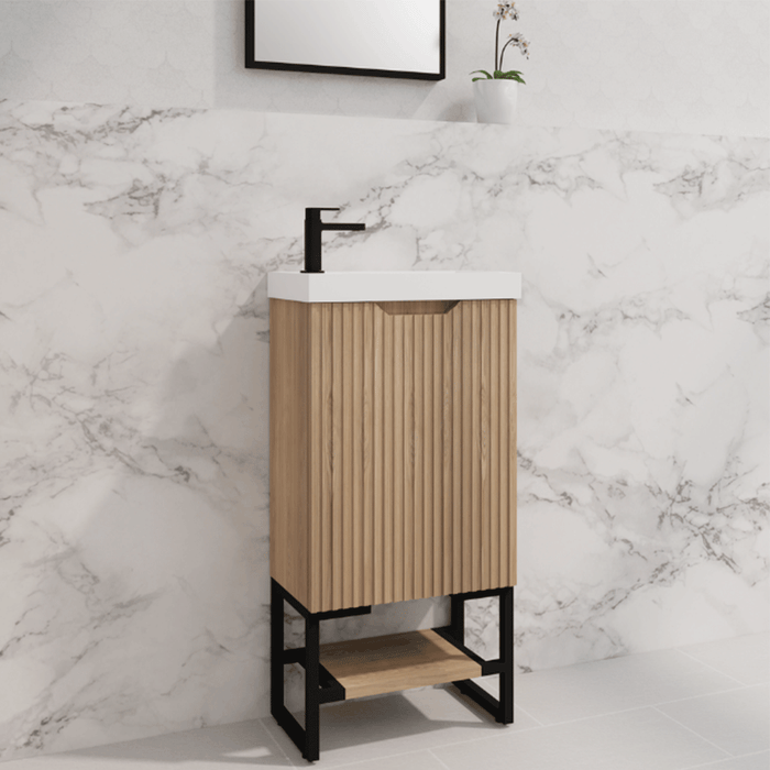 450*250*830mm ABS Vienna American Oak Freestanding One Door Mini Vanity With Poly Marble top
