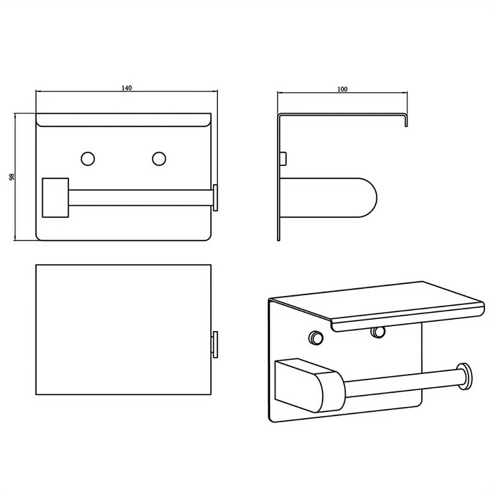 140mm Amoza Stainless Steel Brushed Copper Single Square Toilet Roll Holder With Shelf