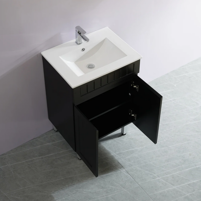 600-750*460mm Acacia Matte Black Bathroom Vanity Freestanding With Legs Left/Right Drawers Cabinet Only and Ceramic/Stone Top Available - HD reno