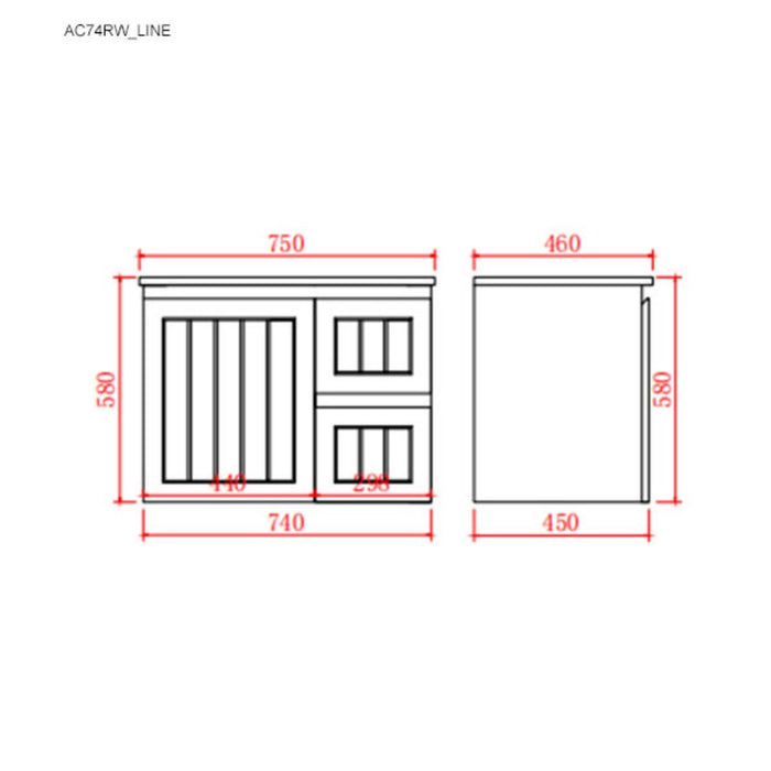 600-750*460mm Acacia Matte White Bathroom Vanity Wall Hung Left/Right Drawers Cabinet Only and Ceramic/Stone Top Available